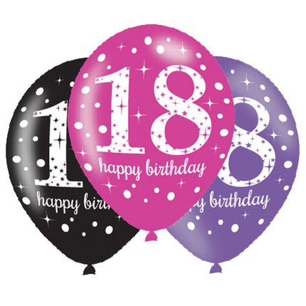 Feestbazaar Ballonnen 18 Jaar Happy Birthday Pink, Paars En Zwart
