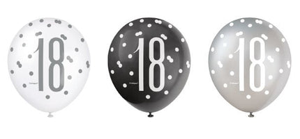 Feestbazaar Ballonnen 18 Jaar Zwart En Zilver Glitz (6st)