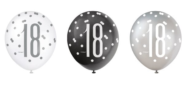 Feestbazaar Ballonnen 18 Jaar Zwart En Zilver Glitz (6st)