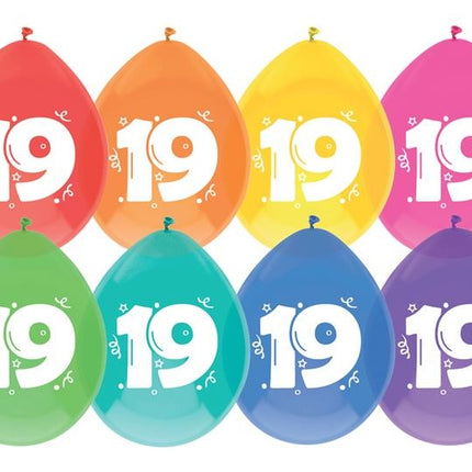Feestbazaar Ballonnen 19 Jaar Mix Kleuren (8st)