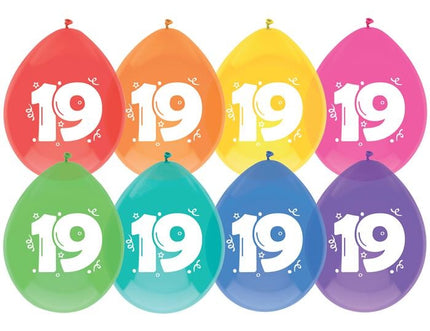 Feestbazaar Ballonnen 19 Jaar Mix Kleuren (8st)