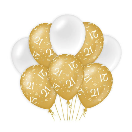 Feestbazaar Ballonnen 21 Jaar Goud/Wit (8st)