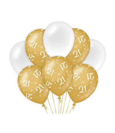 Feestbazaar Ballonnen 21 Jaar Goud/Wit (8st)