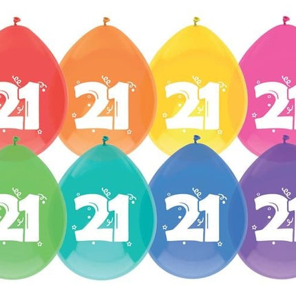 Feestbazaar Ballonnen 21 jaar mix kleuren 8 stuks