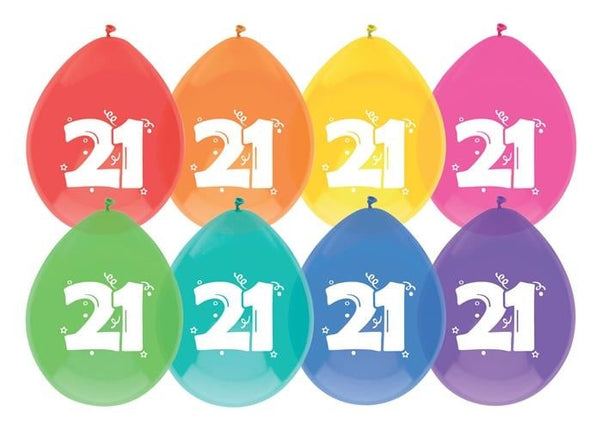 Feestbazaar Ballonnen 21 jaar mix kleuren 8 stuks