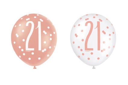 Feestbazaar Ballonnen 21 Jaar Rosé Goud Glitz (6st)