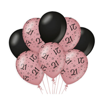 Feestbazaar Ballonnen 21 Jaar Roze/Zwart (8st)