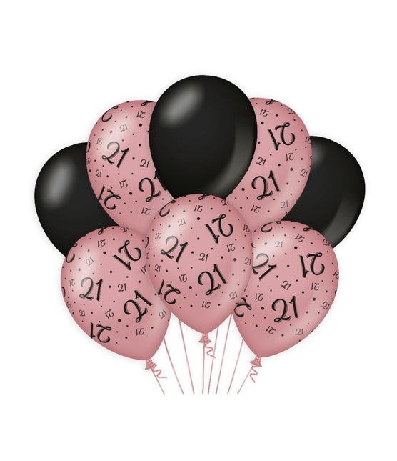 Feestbazaar Ballonnen 21 Jaar Roze/Zwart (8st)