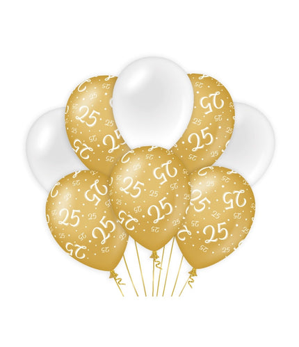 Feestbazaar Ballonnen 25 Jaar Goud/Wit (8st)
