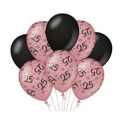 Feestbazaar Ballonnen 25 Jaar Roze/Zwart (8st)