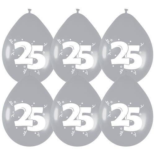 Feestbazaar Ballonnen '25' Zilver - 6 stuks