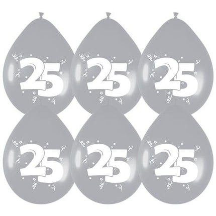 Feestbazaar Ballonnen '25' Zilver - 6 stuks