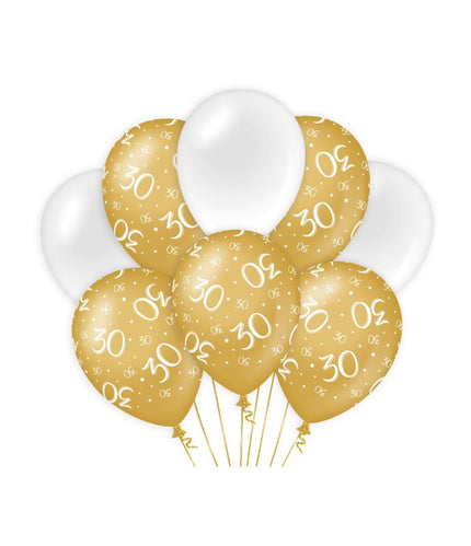Feestbazaar Ballonnen 30 Jaar Goud/Wit (8st)