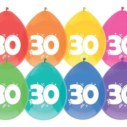 Feestbazaar Ballonnen 30 jaar mix kleuren 8 stuks