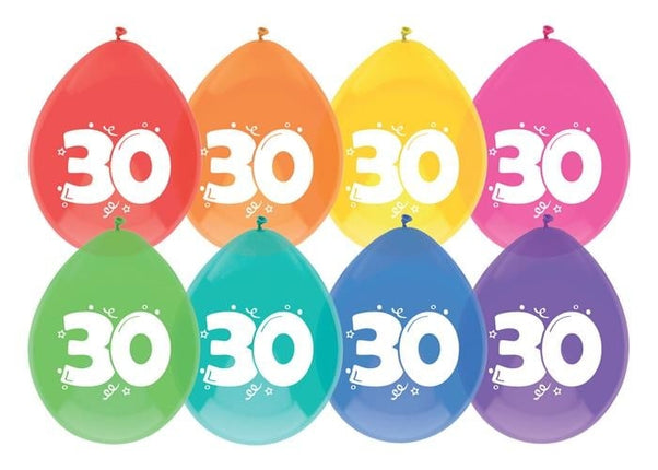 Feestbazaar Ballonnen 30 jaar mix kleuren 8 stuks