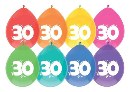 Feestbazaar Ballonnen 30 jaar mix kleuren 8 stuks