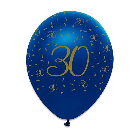 Feestbazaar Ballonnen 30 Jaar Navy Blauw/Goud - 6 Stuks