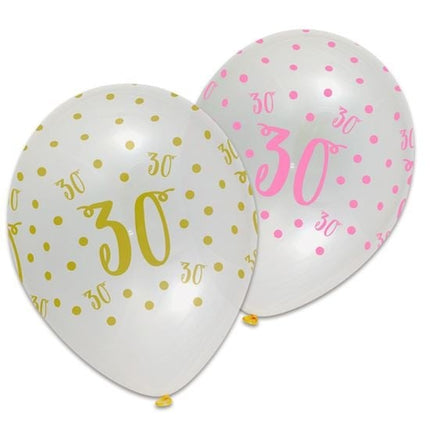 Feestbazaar Ballonnen 30 Jaar Pink/Gold Chic (6st)
