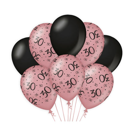Feestbazaar Ballonnen 30 Jaar Roze/Zwart (8st)