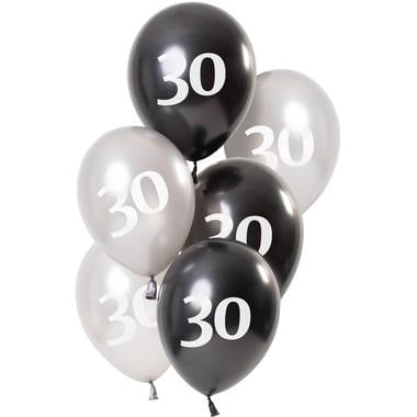 Feestbazaar Ballonnen 30 Jaar Zwart/Zilver (6st)