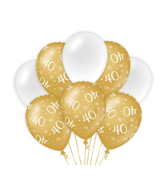 Feestbazaar Ballonnen 40 Jaar Goud/Wit (8st)