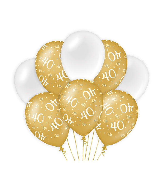 Feestbazaar Ballonnen 40 Jaar Goud/Wit (8st)