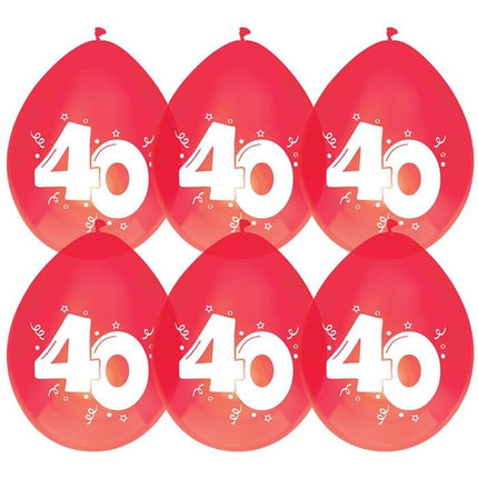 Feestbazaar Ballonnen 40 Jaar Robijn Rood - 6 Stuks