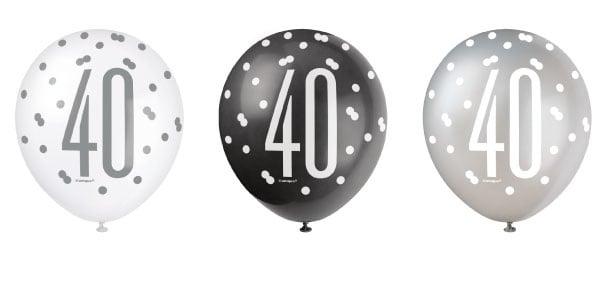 Feestbazaar Ballonnen 40 Jaar Zwart en Zilver Glitz (6st)