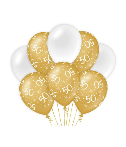 Feestbazaar Ballonnen 50 Jaar Goud/Wit (8st)