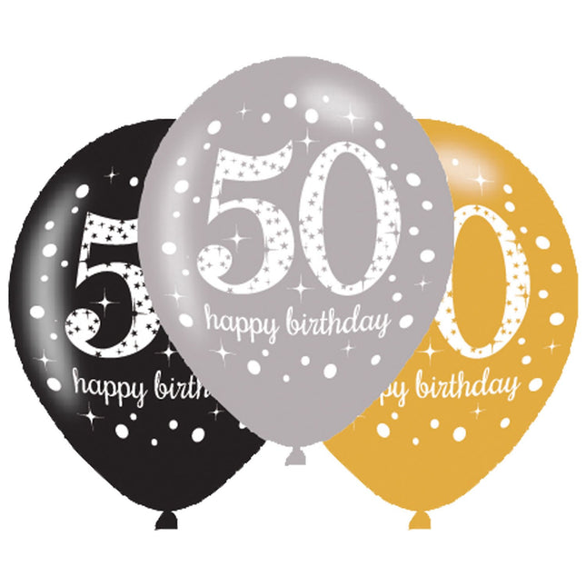 Feestbazaar Ballonnen 50 Jaar Happy Birthday Zilver, Goud En Zwart