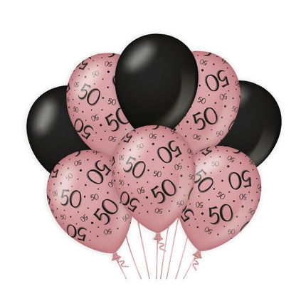 Feestbazaar Ballonnen 50 Jaar Roze/Zwart (8st)
