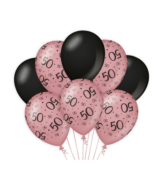 Feestbazaar Ballonnen 50 Jaar Roze/Zwart (8st)