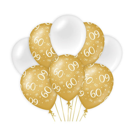 Feestbazaar Ballonnen 60 Jaar Goud/Wit (8st)