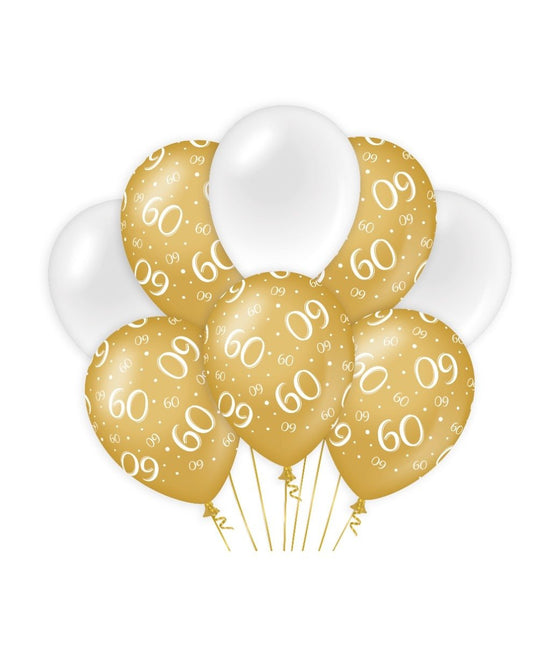 Feestbazaar Ballonnen 60 Jaar Goud/Wit (8st)