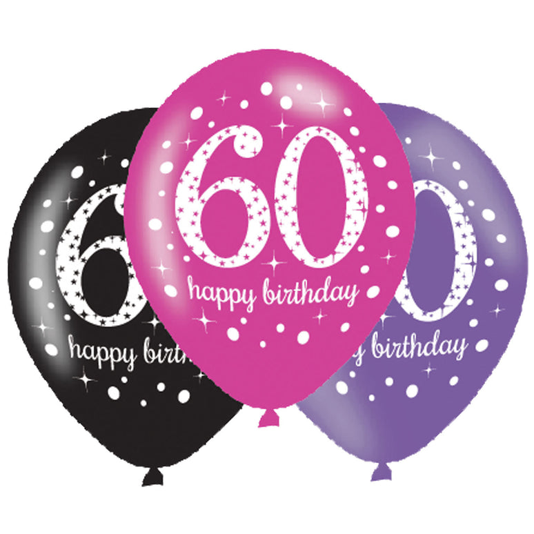 Feestbazaar Ballonnen 60 Jaar Happy Birthday Pink, Paars En Zwart