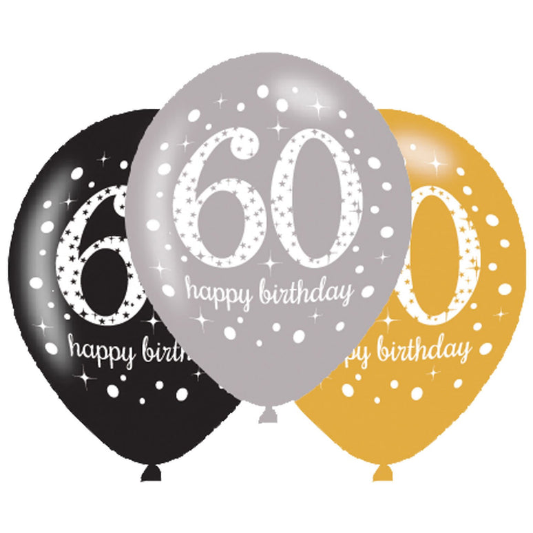 Feestbazaar Ballonnen 60 Jaar Happy Birthday Zilver, Goud En Zwart