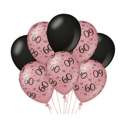 Feestbazaar Ballonnen 60 Jaar Roze/Zwart (8st)