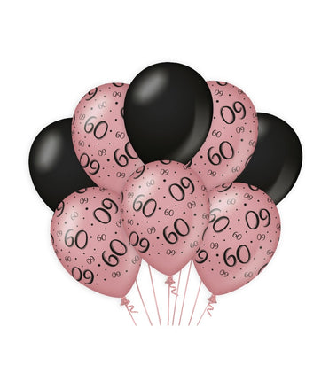 Feestbazaar Ballonnen 60 Jaar Roze/Zwart (8st)