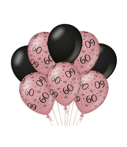 Feestbazaar Ballonnen 60 Jaar Roze/Zwart (8st)