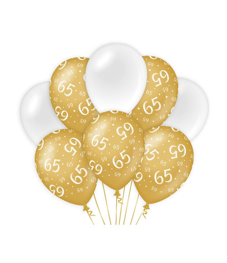 Feestbazaar Ballonnen 65 Jaar Goud/Wit (8st)