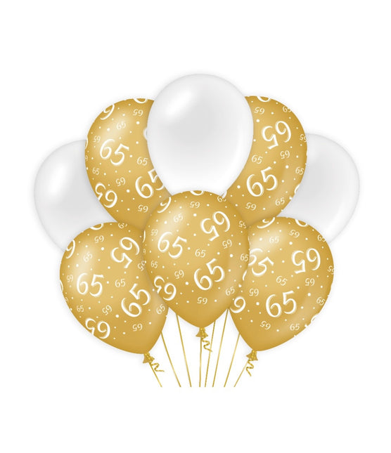 Feestbazaar Ballonnen 65 Jaar Goud/Wit (8st)