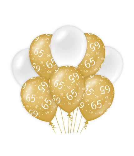 Feestbazaar Ballonnen 65 Jaar Goud/Wit (8st)