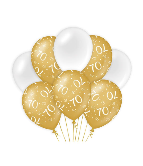 Feestbazaar Ballonnen 70 Jaar Goud/Wit (8st)