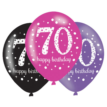Feestbazaar Ballonnen 70 Jaar Happy Birthday Pink, Paars En Zwart