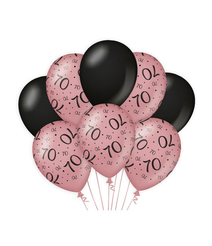 Feestbazaar Ballonnen 70 Jaar Roze/Zwart (8st)