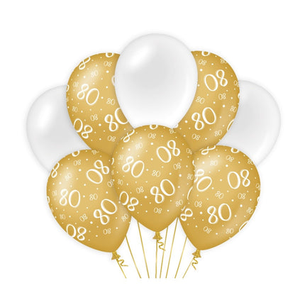 Feestbazaar Ballonnen 80 Jaar Goud/Wit (8st)
