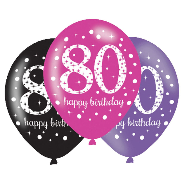 Feestbazaar Ballonnen 80 Jaar Happy Birthday Pink, Paars En Zwart