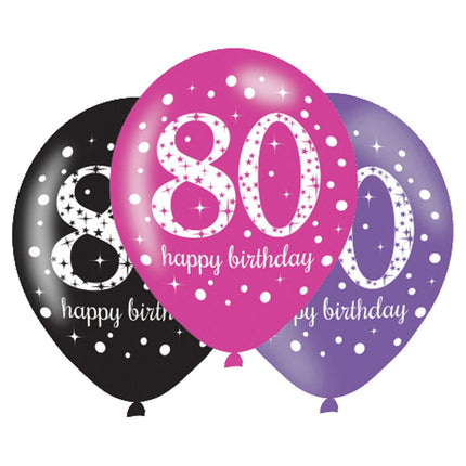 Feestbazaar Ballonnen 80 Jaar Happy Birthday Pink, Paars En Zwart