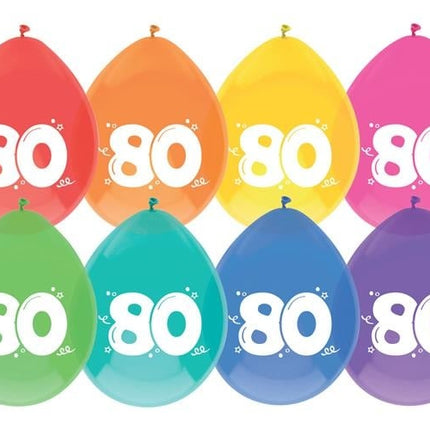 Feestbazaar Ballonnen 80 Jaar kleurenmix - 8 Stuks