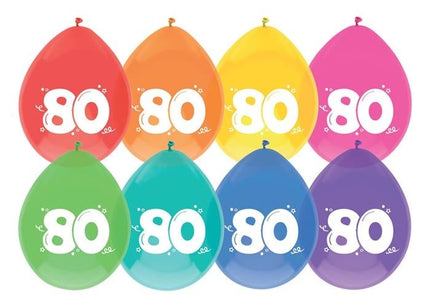 Feestbazaar Ballonnen 80 Jaar kleurenmix - 8 Stuks